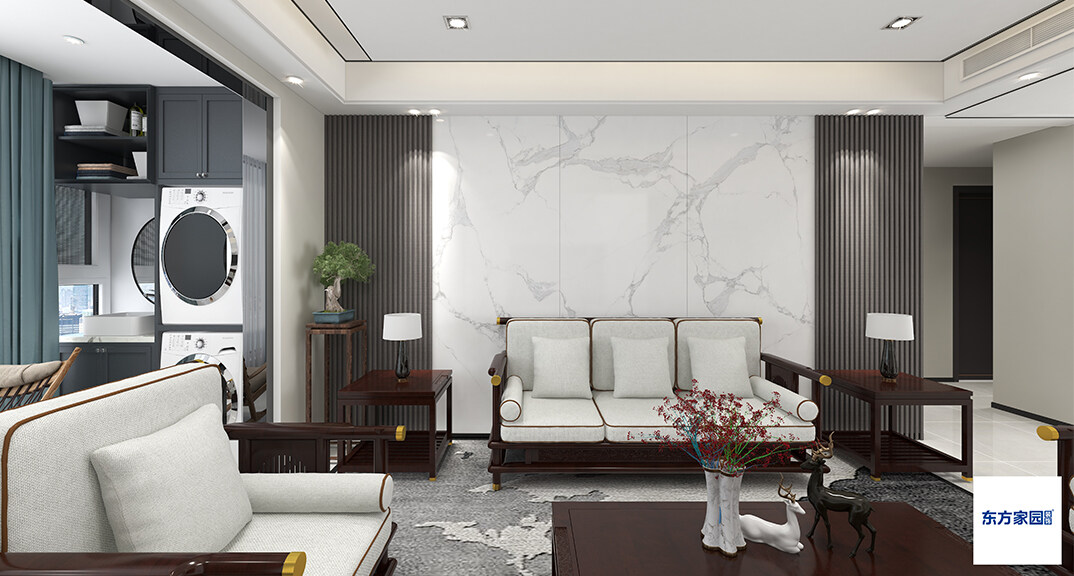 青铁海誉府143㎡三室两厅客厅沙发新中式风格装修案例效果图.jpg