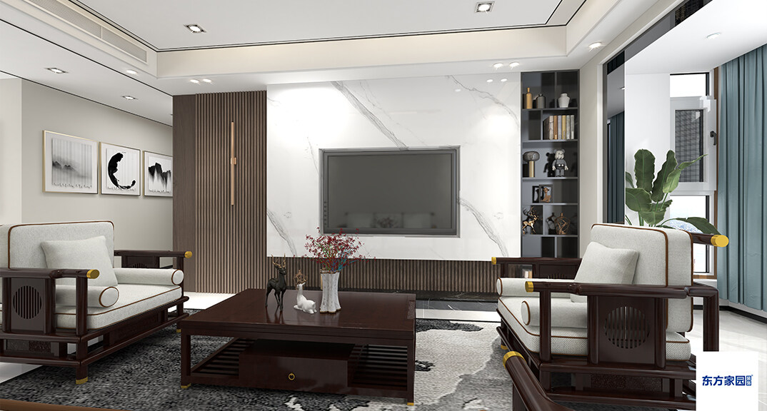 青铁海誉府143㎡三室两厅客厅新中式风格装修案例效果图.jpg